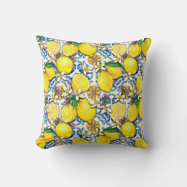Mediterranean Traditional Pattern With Lemons  Cushion (Front)