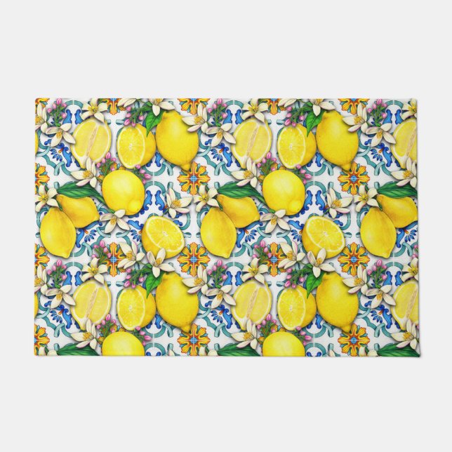 Mediterranean Traditional Pattern With Lemons Doormat (Front)
