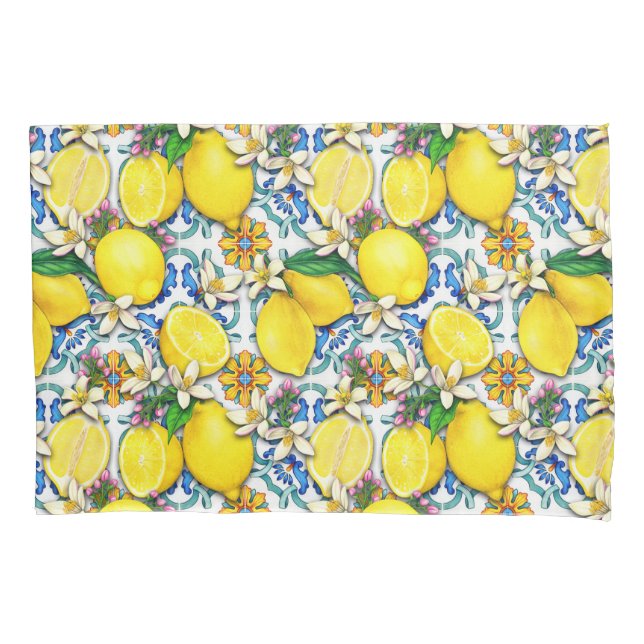 Mediterranean Traditional Pattern With Lemons Pillowcase (Front)