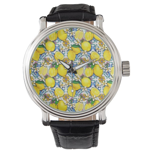 Mediterranean Traditional Pattern With Lemons Watch (Front)