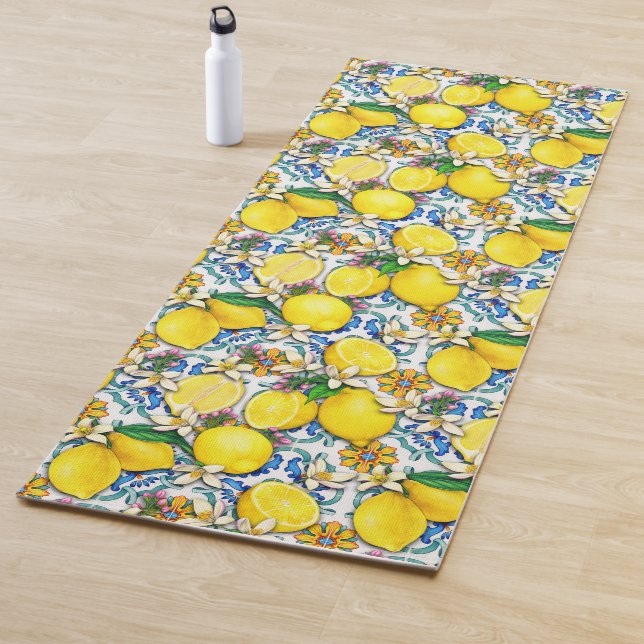 Mediterranean Traditional Pattern With Lemons Yoga Mat (In Situ)