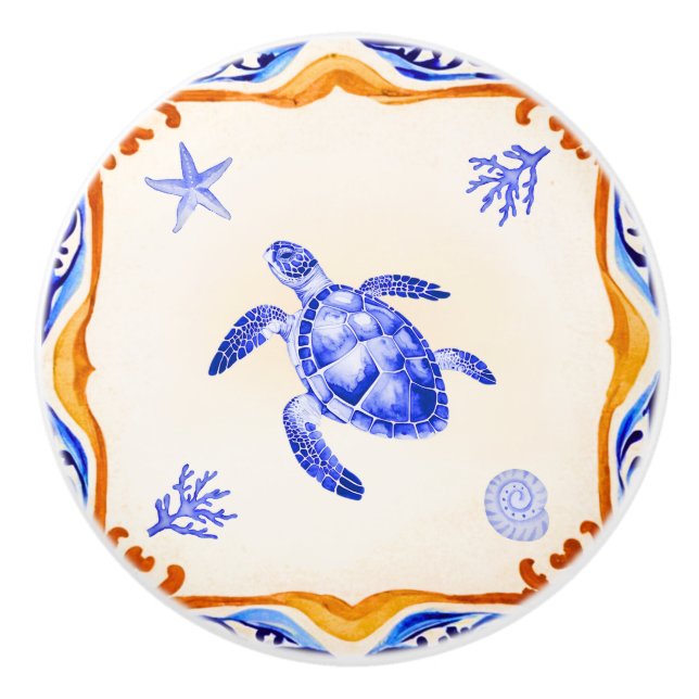 Mediterranean Turtle Ceramic Knob (Front)