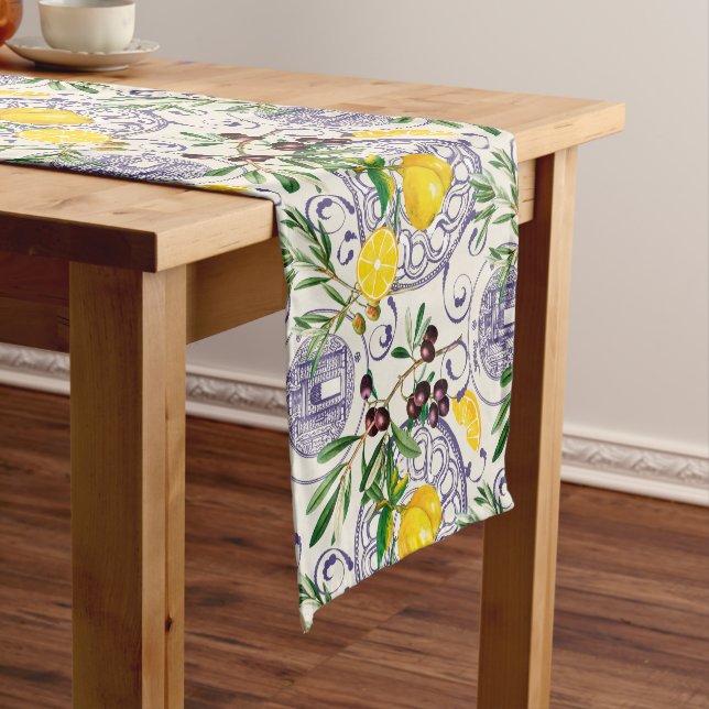 Mediterranean,Tuscan style,olives,pattern       Short Table Runner (In Situ)
