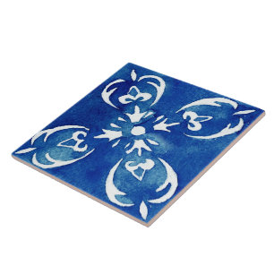 Mediterranean Vibrant Blue Watercolor Paint Tile