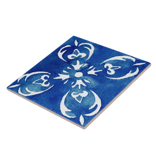 Mediterranean Vibrant Blue Watercolor Paint Tile (Side)