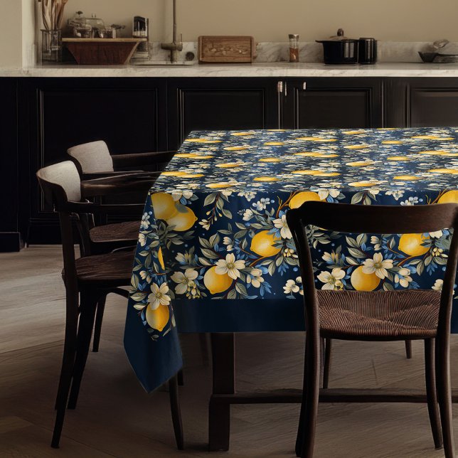 Mediterranean vibrant yellow lemons navy blue tablecloth (Mediterranean vibrant yellow lemons navy blue tablecloth)