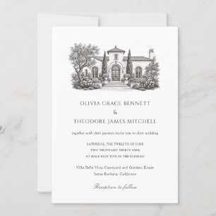 Mediterranean Villa Illustration Elegant Wedding Invitation