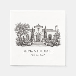 Mediterranean Villa Illustration Elegant Wedding Napkin