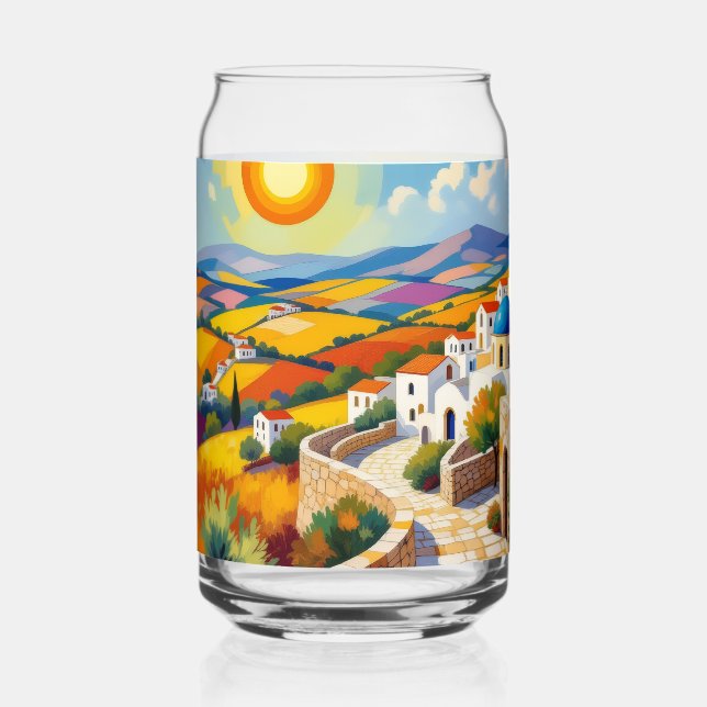 Mediterranean Village Painting Can Glass (Front)