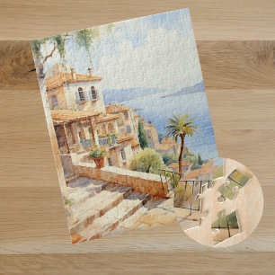 Mediterranean Village Watercolor Jigsaw Puzzle