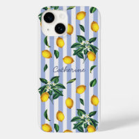 Mediterranean Vintage Lemons Blue Stripes Name