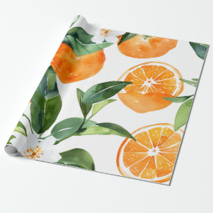 Mediterranean Watercolor Citrus Orange Wrapping Paper