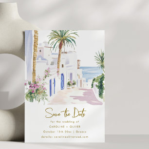 Mediterranean Watercolor Greek Island Wedding Save The Date