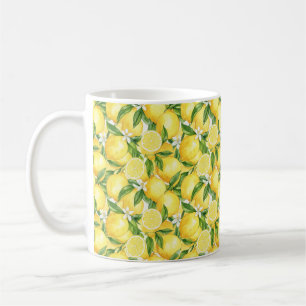 Mediterranean Watercolor Lemon & Blossom Pattern Coffee Mug