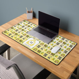 Mediterranean Watercolor Lemon Crested Monogram Desk Mat
