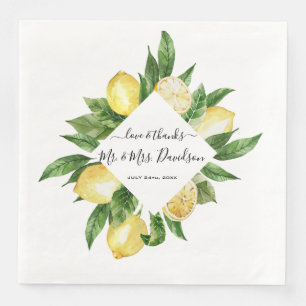 Mediterranean Watercolor Lemon Tropical Wedding Napkin