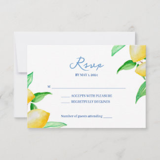 Mediterranean Watercolor Lemon Wedding RSVP card