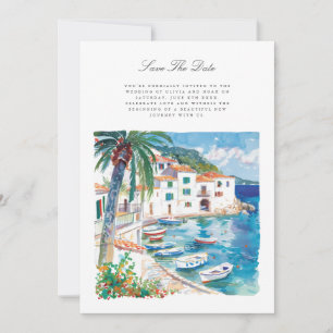 Mediterranean Watercolor Save The Date Card 