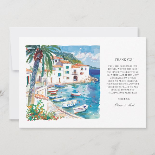 Mediterranean Watercolor Thank you Card (Front)