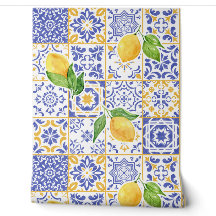 Mediterranean Watercolor Tile Lemon Pattern