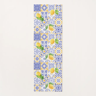 Mediterranean Watercolor Tile Lemon Pattern Yoga Mat