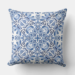 Mediterranean Watercolor Tile Throw Pillow