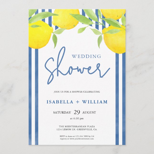 Mediterranean Watercolor Wedding Shower Invitation (Front)