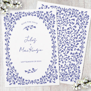 Mediterranean Wedding Blue Botanical Save the Date Invitation