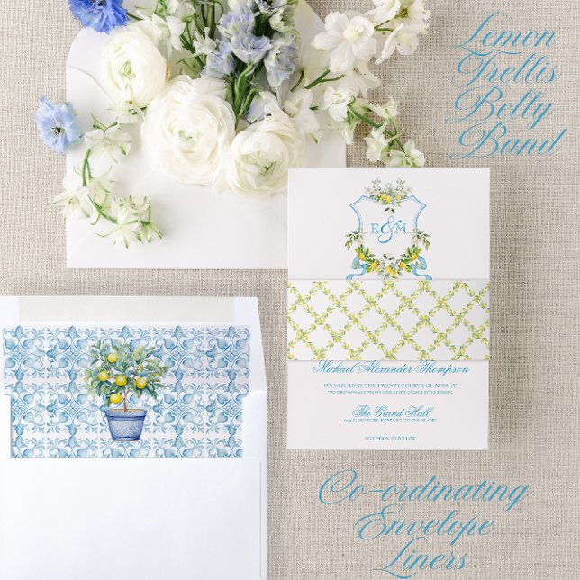 Mediterranean Wedding Invitation Lemon Trellis Invitation Belly Band (Creator Uploaded)