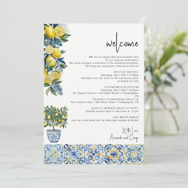 Mediterranean Wedding Itinerary welcome Bag Holiday Card (Standing Front)