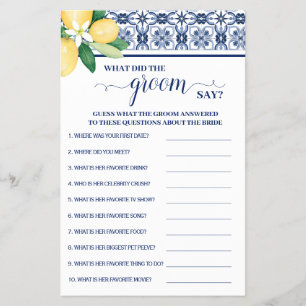 Mediterranean What did Groom Say Shower Game Card