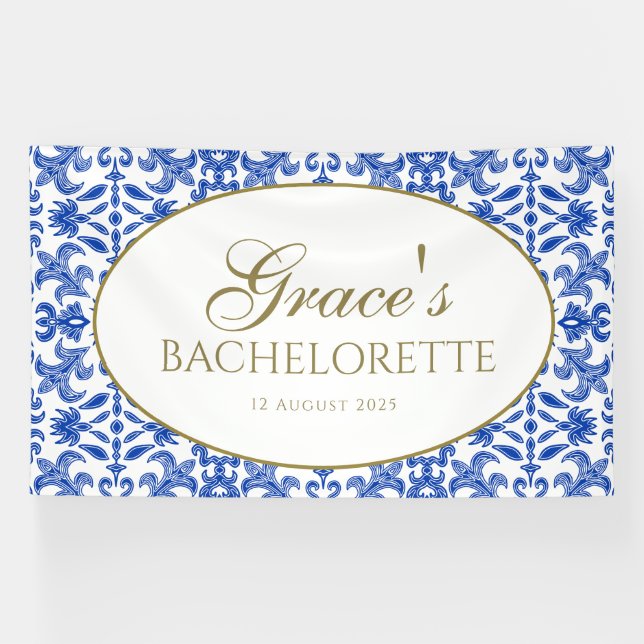 Mediterranean White and Blue Banner Vintage Style  (Horizontal)