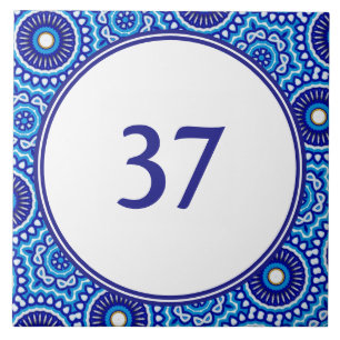 Mediterranean White and Blue House Number Plaque Tile