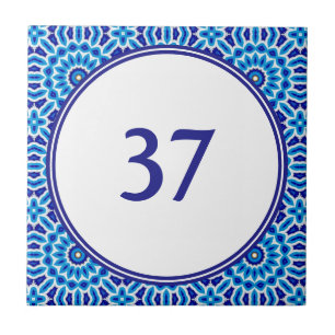 Mediterranean White and Blue House Number Plaque Tile