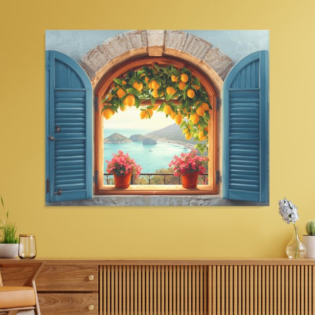 Mediterranean window view and Lemon Balcony  Canvas Print (Insitu(LivingRoom))