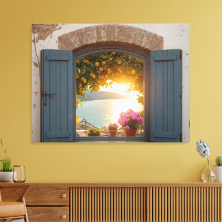 Mediterranean window view and Lemon Balcony  Canvas Print