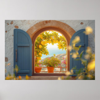 Mediterranean window view and Lemon Balcony  Poster