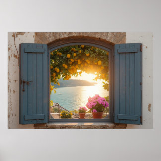 Mediterranean window view and Lemon Balcony  Poster