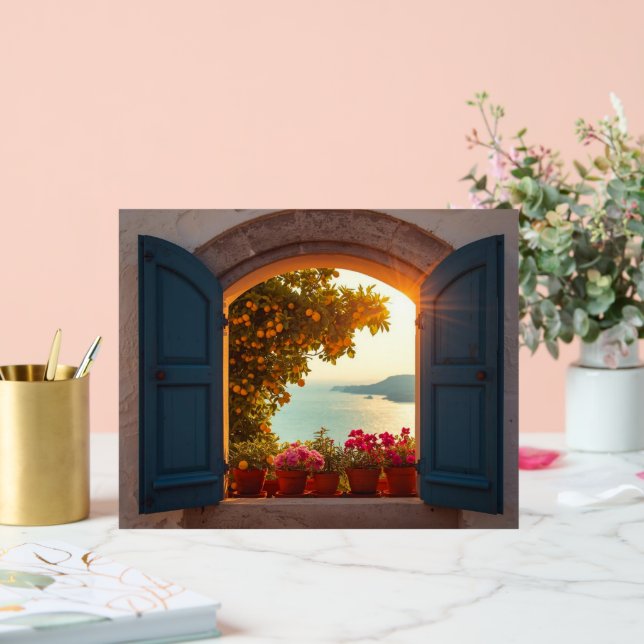 Mediterranean window view frame  Coastal lemon tre Acrylic Sign (Wedding)