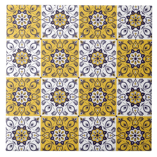 Mediterranean Yellow & Blue Floral Tile (Front)