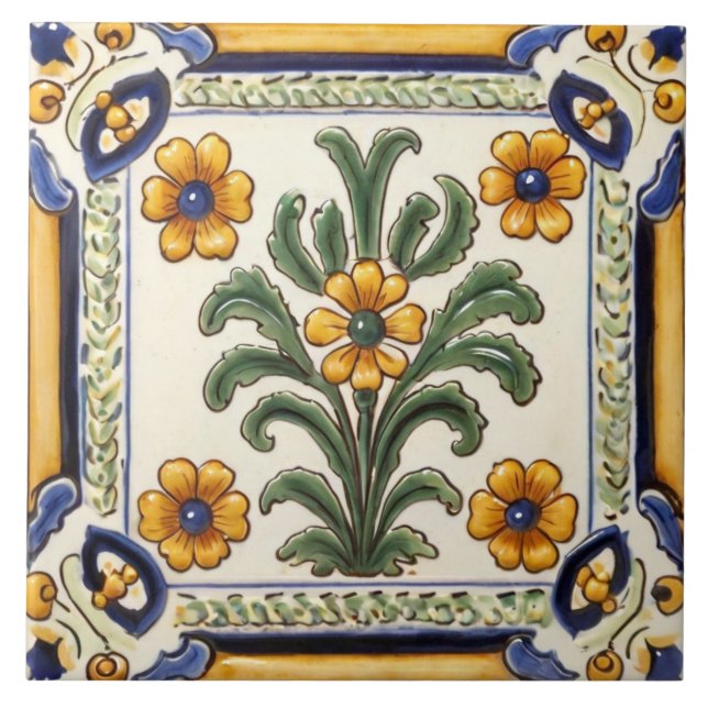 Mediterranean Yellow Country Flower Floral Tile (Front)