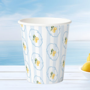 Mediterranean Yellow Lemon and Blue Bows Paper Cups