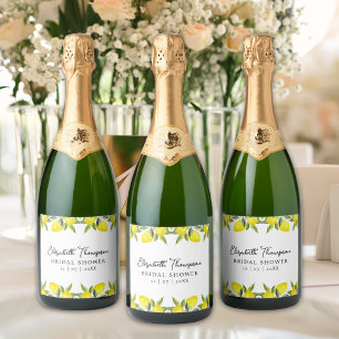 Mediterranean Yellow Lemon Bridal shower Sparkling Wine Label