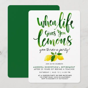 Mediterranean Yellow Lemon Green Script Watercolor Invitation