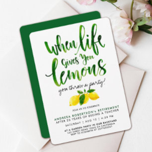 Mediterranean Yellow Lemon Green Script Watercolor Invitation