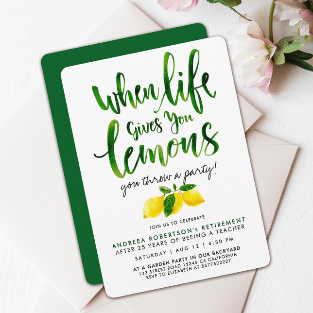 Mediterranean Yellow Lemon Green Script Watercolor Invitation (Creator Uploaded)