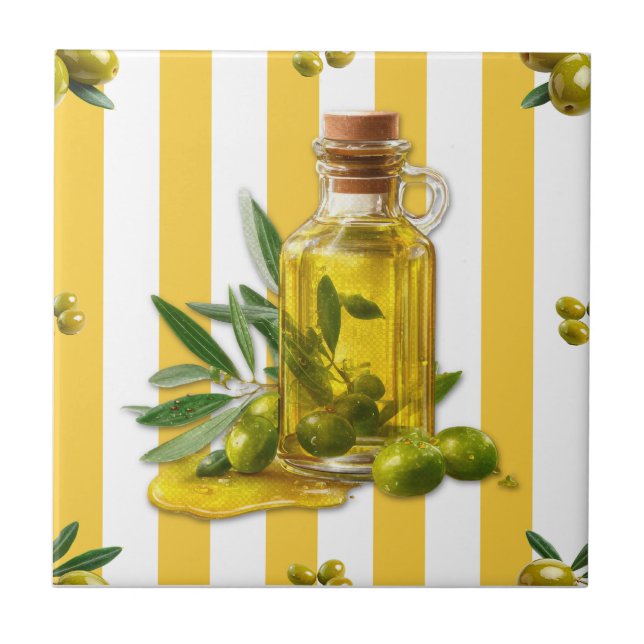 Mediterranean Yellow Stripe Pattern Olive Oil Tile (Front)