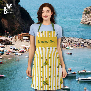 Mediterranean Yellow Stripe Personalised Olive Oil Apron