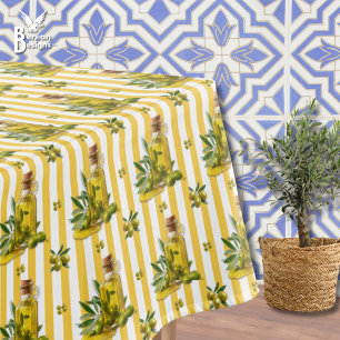 Mediterranean Yellow Stripe Personalised Olive Oil Tablecloth