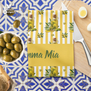 Mediterranean Yellow Stripe Personalised Olive Oil Tea Towel